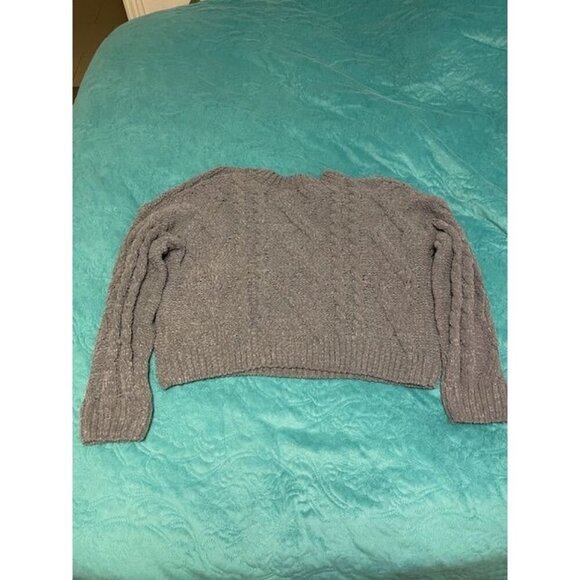 Altar'd State NWT  Women's Cable Knit Cropped Sweater L Steel Blue 100% Polyeste - Picture 5 of 16